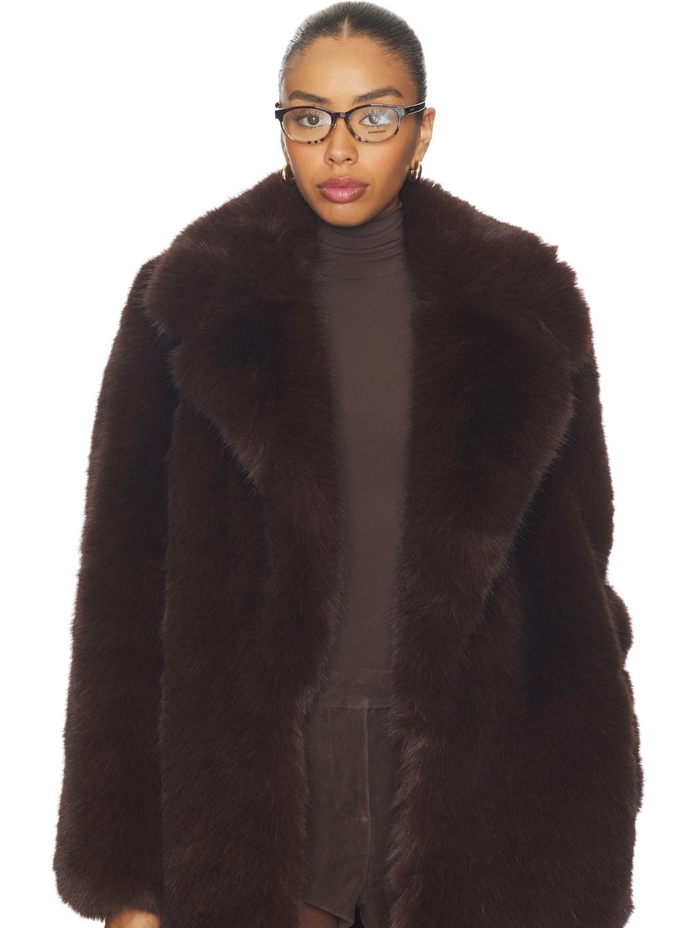 AllSaints Dark Brown Teddy Coat with Wide Collar